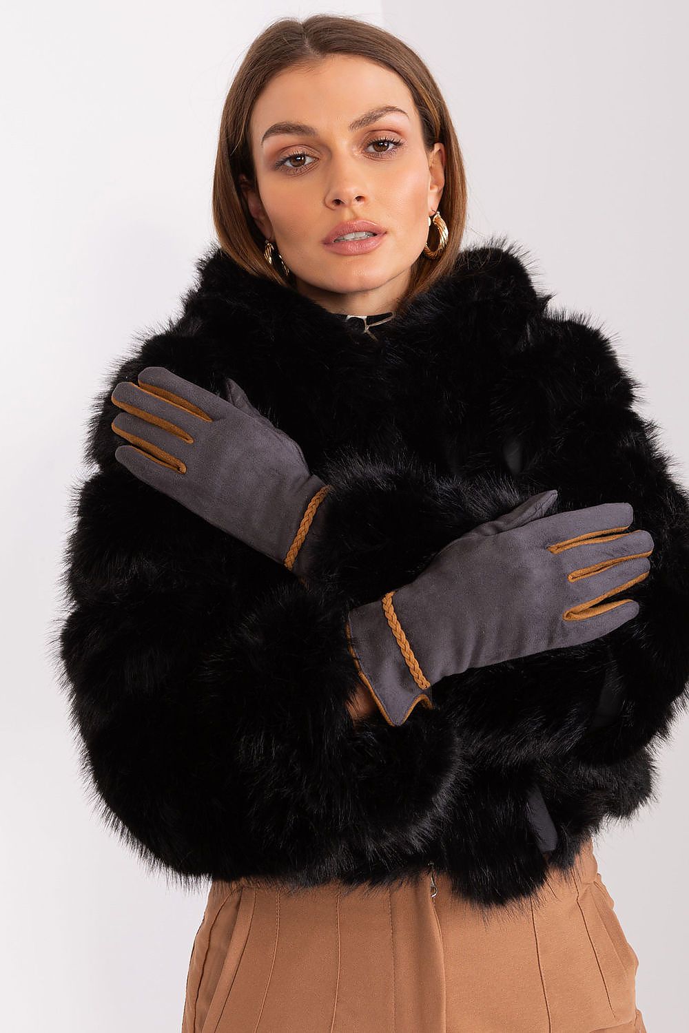 Elegant Women's Touchscreen Gloves with Braided Wrist Straps and Embroidered Flower Detail