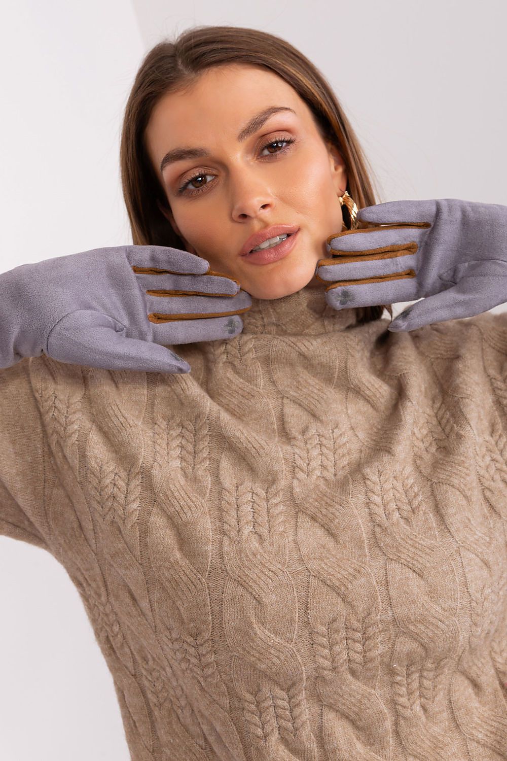 Elegant Women's Touchscreen Gloves with Braided Wrist Straps and Embroidered Flower Detail