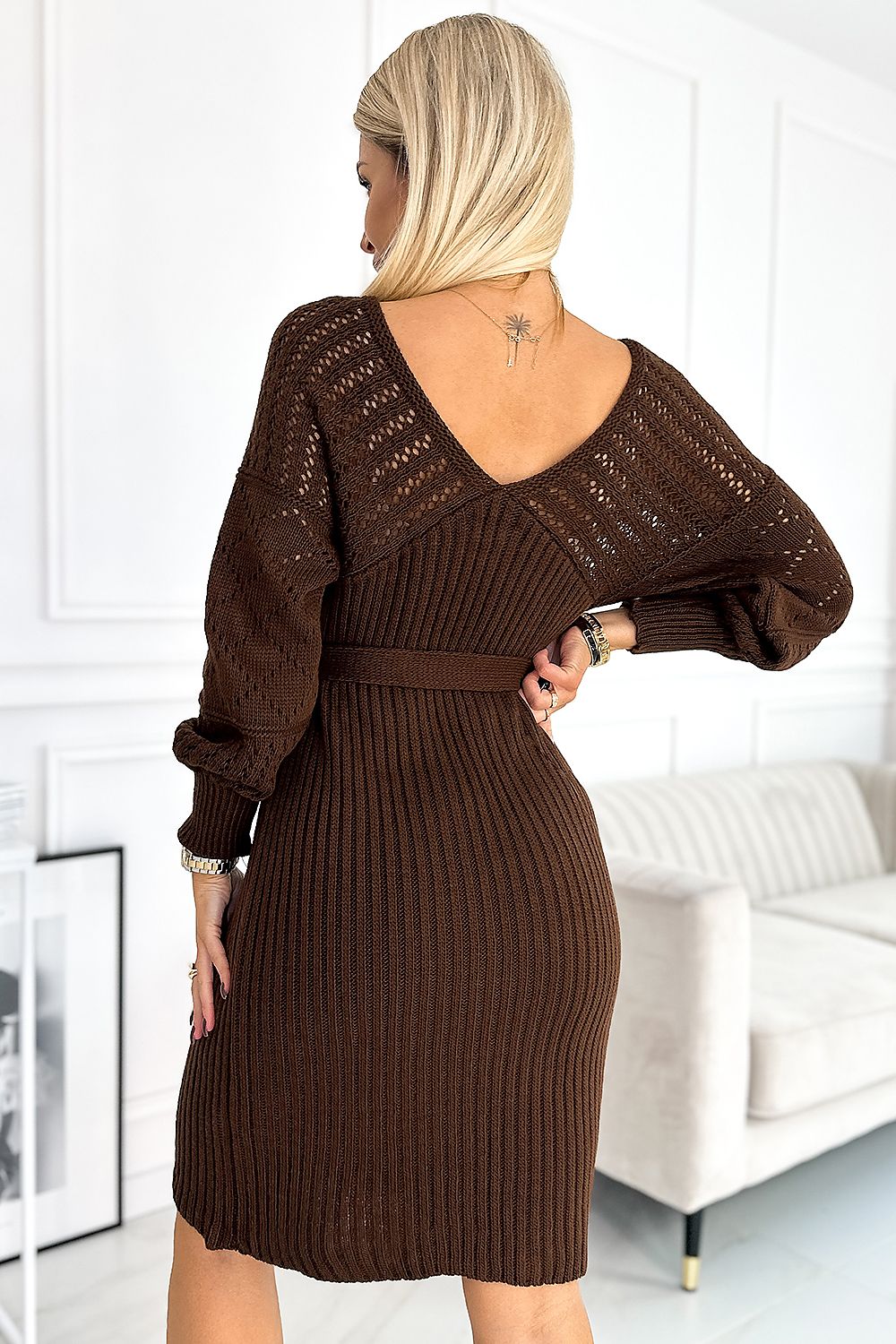 Beige Openwork Long Sleeve Daydress by Numoco – Elegant and Versatile Fashion Statement