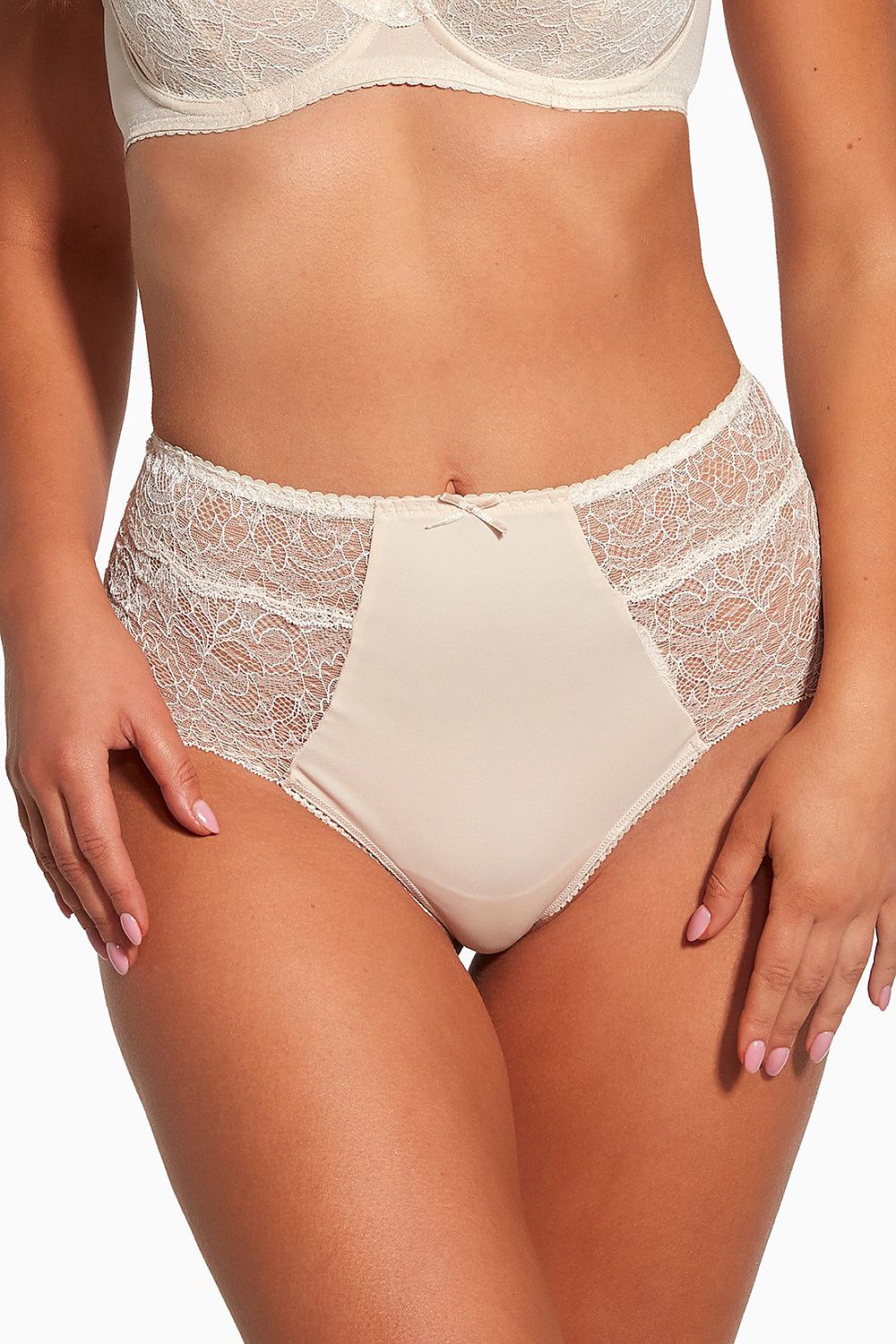 Elegant Bella Misteria High Waisted Brazilian Panties with Lace and Bow Detail