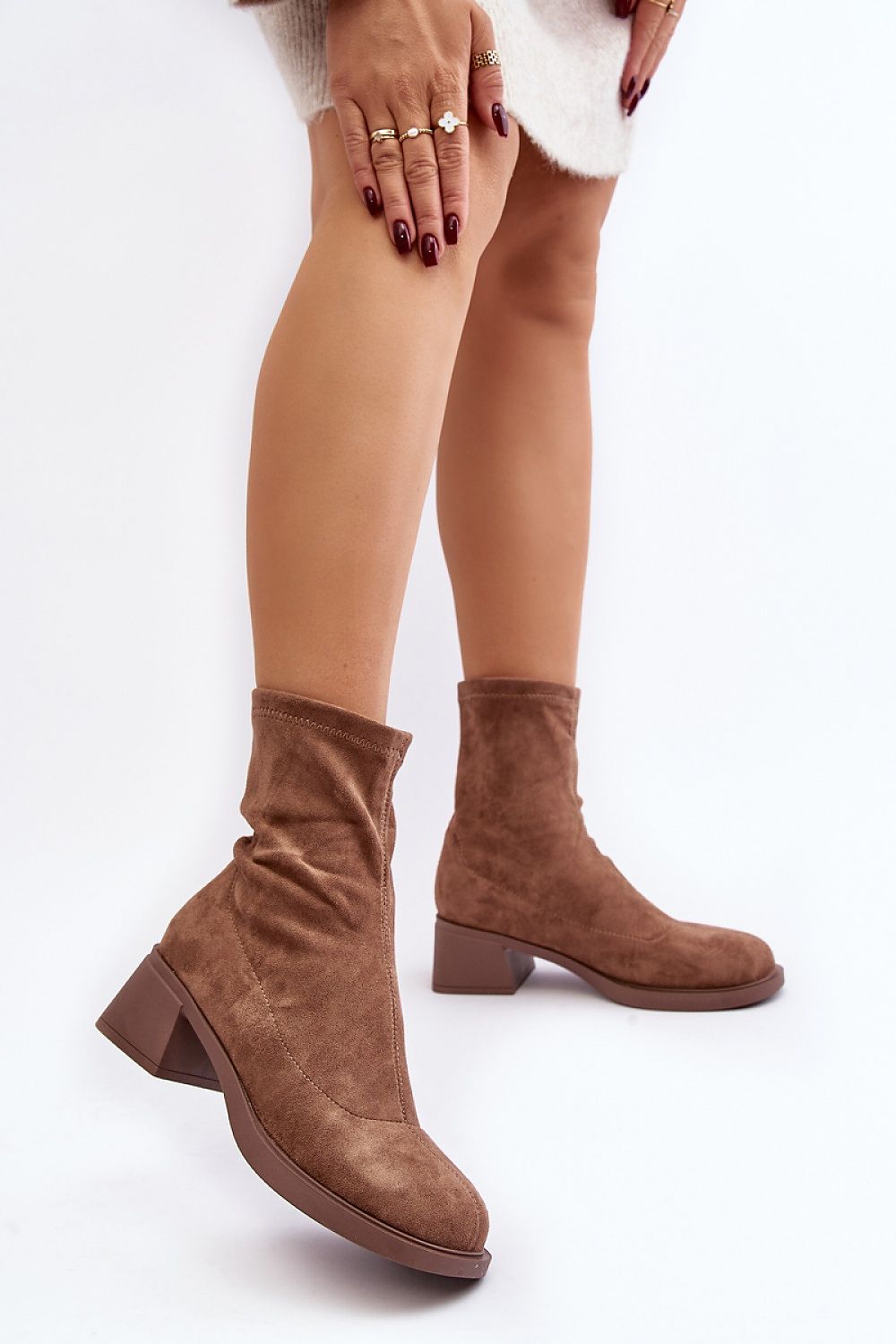Women's Eco-Suede Slip-On Ankle Boots with 5Cm Low Block Heel - Elegant Autumn Style