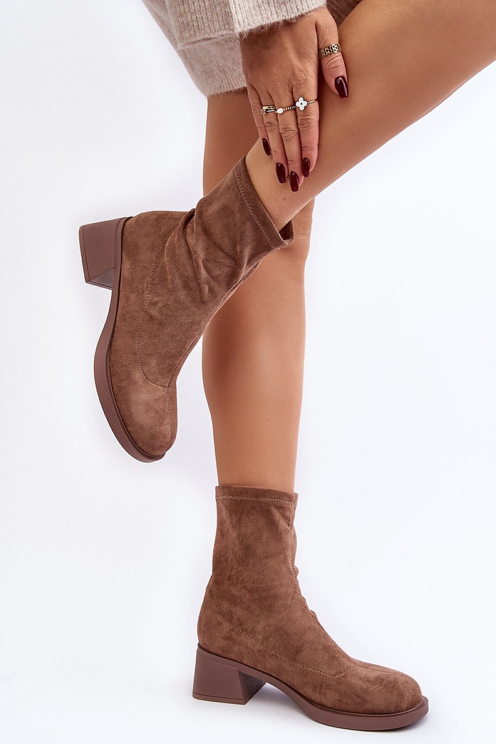 Women's Eco-Suede Slip-On Ankle Boots with 5Cm Low Block Heel - Elegant Autumn Style
