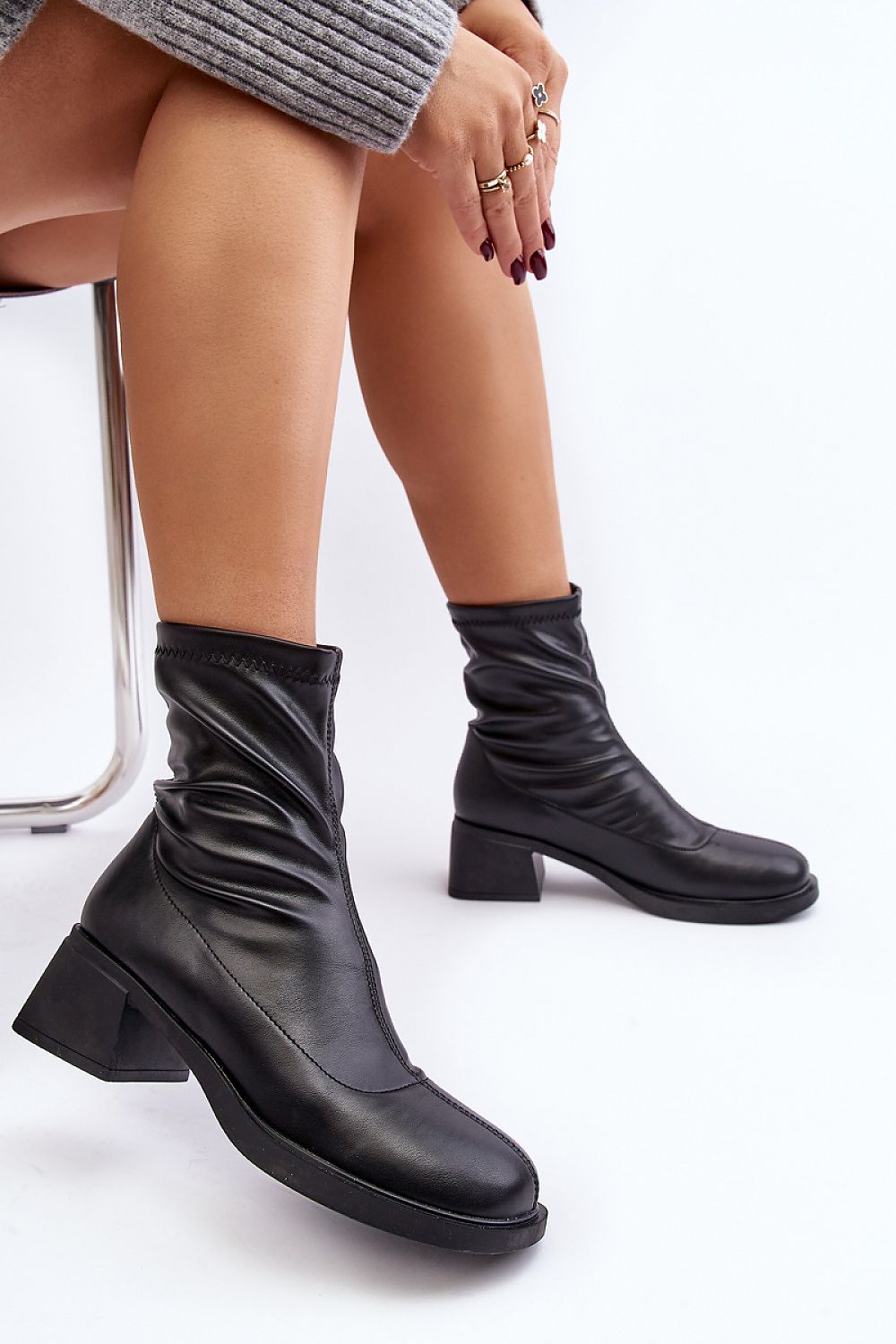 Women's Eco-Suede Slip-On Ankle Boots with 5Cm Low Block Heel - Elegant Autumn Style