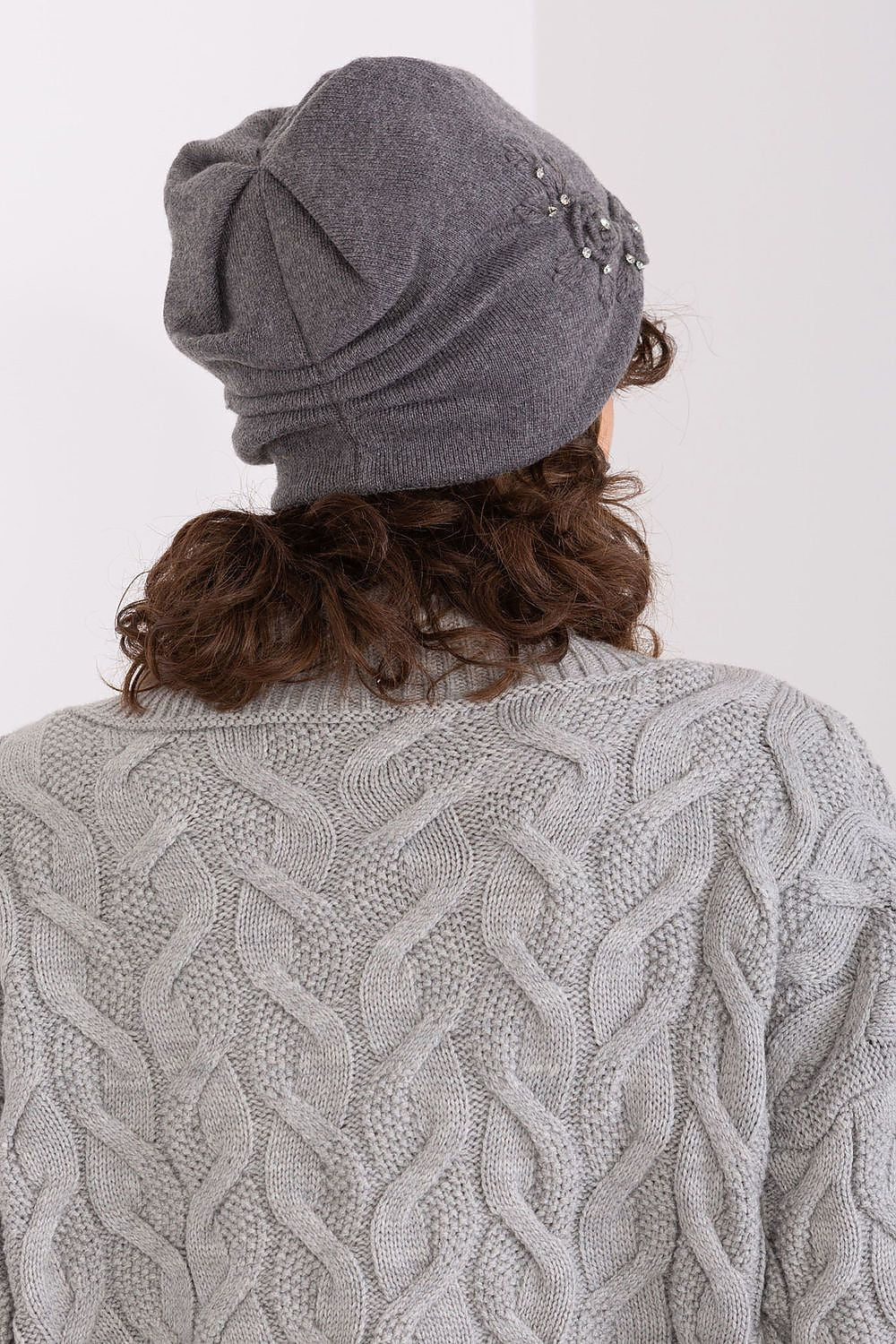 Luxury Women's Winter Hat in Smooth Knit with Decorative Applique - 50% Acrylic, 30% Cotton, 20% Cashmere