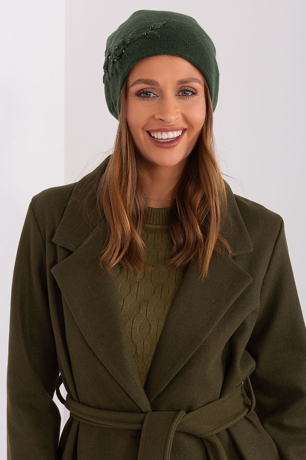 Luxury Women's Winter Hat in Smooth Knit with Decorative Applique - 50% Acrylic, 30% Cotton, 20% Cashmere