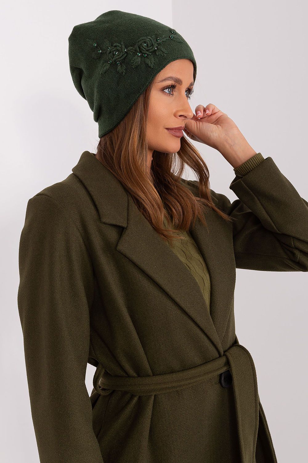 Luxury Women's Winter Hat in Smooth Knit with Decorative Applique - 50% Acrylic, 30% Cotton, 20% Cashmere