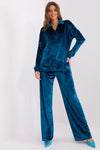 Lakerta Women's Velour Comfort Set – Stylish Long Sleeve Blouse & High Waist Wide Leg Pants
