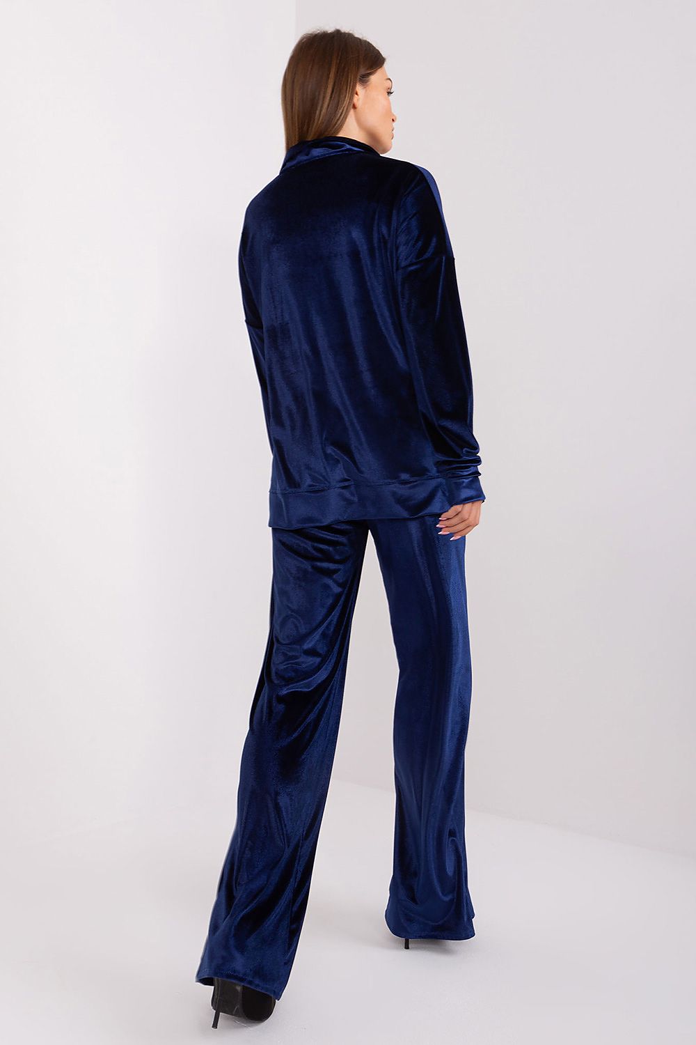 Lakerta Women's Velour Comfort Set – Stylish Long Sleeve Blouse & High Waist Wide Leg Pants