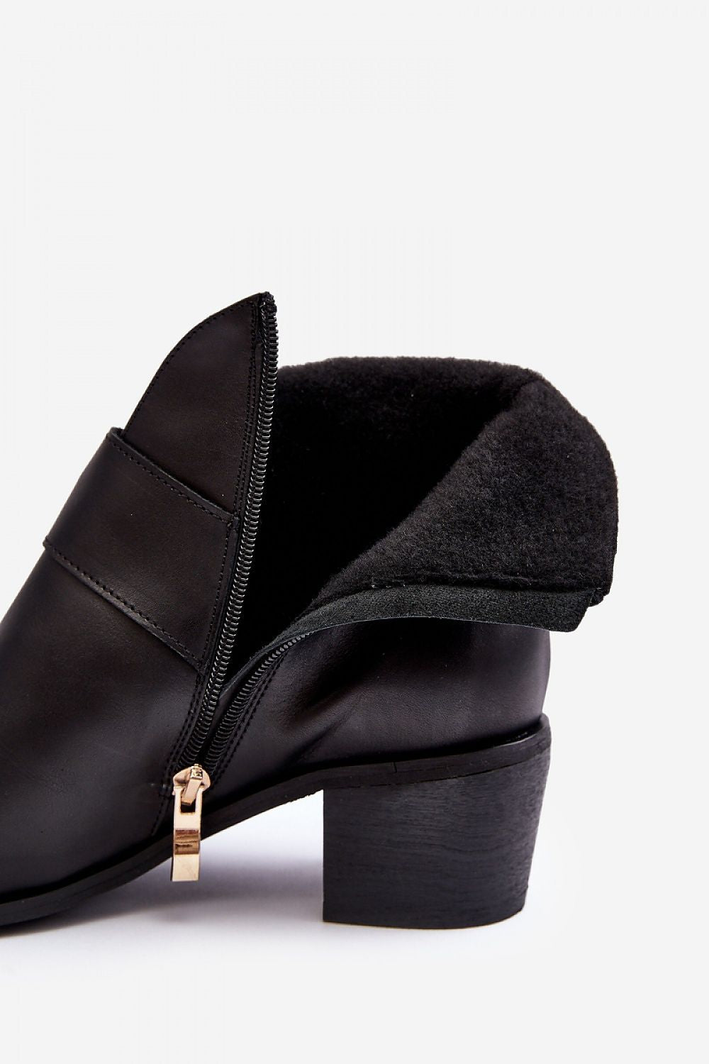 Elegant Women’s Leather Ankle Boots with Low Block Heel and Decorative Buckle