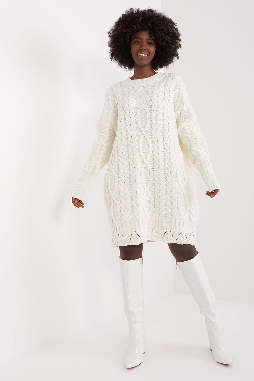 Elegant Midi Daydress In Unique Textured Fabric With Long Sleeves By Rue Paris