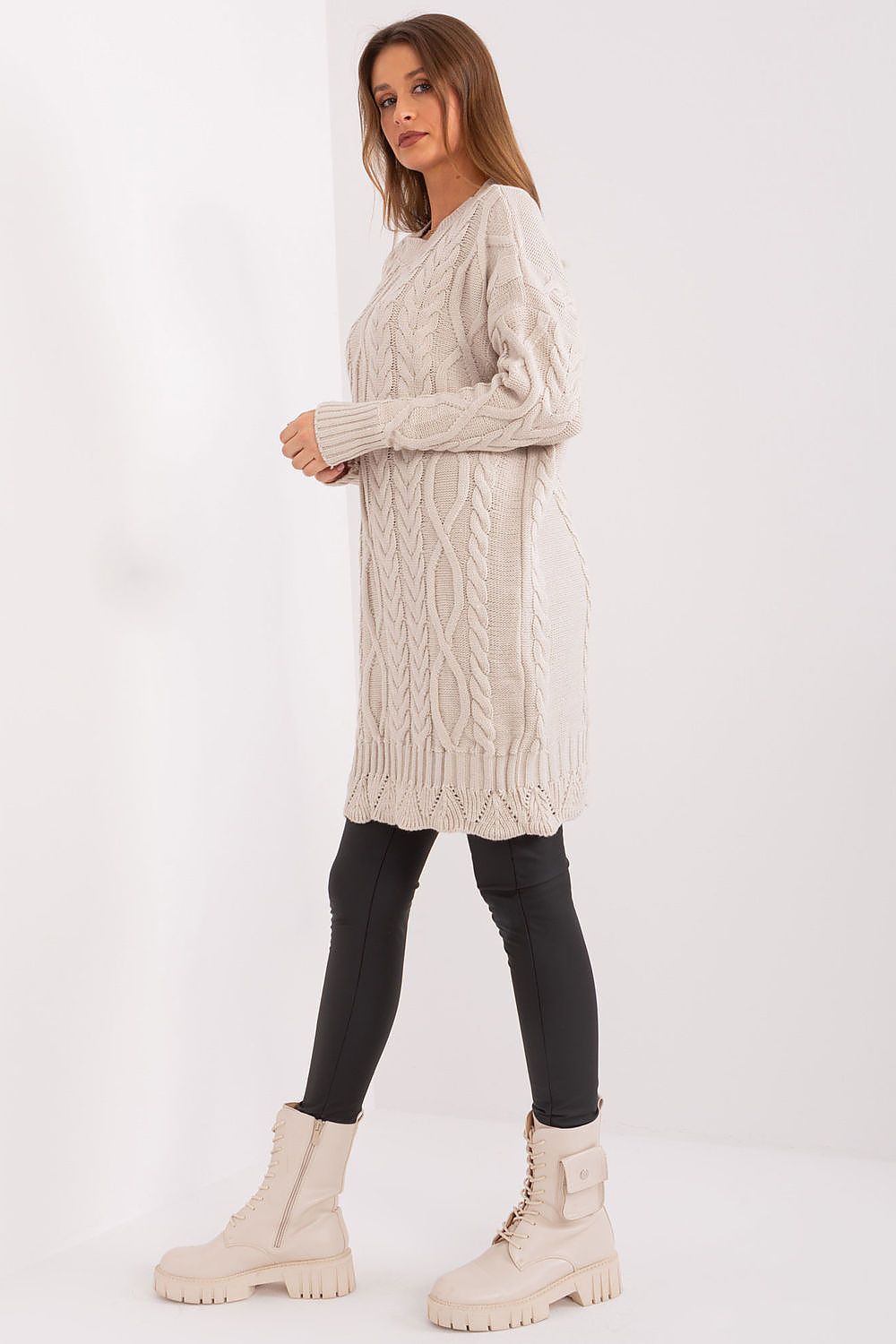 Elegant Midi Daydress In Unique Textured Fabric With Long Sleeves By Rue Paris