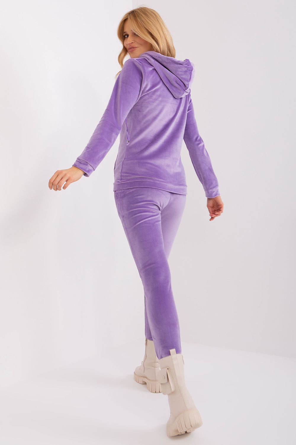Luxurious Velour Loungewear Set: Hooded Sweatshirt & Long Pants with Pockets