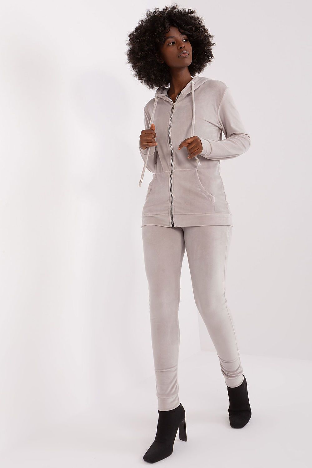 Luxurious Velour Loungewear Set: Hooded Sweatshirt & Long Pants with Pockets