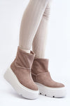 Luxury Women's Natural Leather Buskin Boots with Sheepskin Lining and Massive Platform - Ankle Length