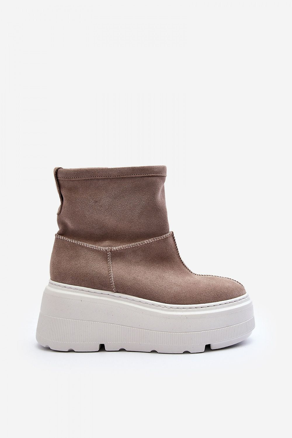 Luxury Women's Natural Leather Buskin Boots with Sheepskin Lining and Massive Platform - Ankle Length