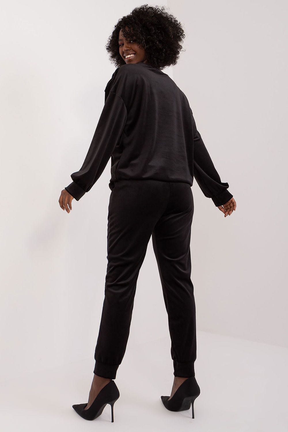 Italy Moda Velour 2-Piece Sweatshirt And Pants Set With Drawstrings And Bow Detail, Elegant Comfort