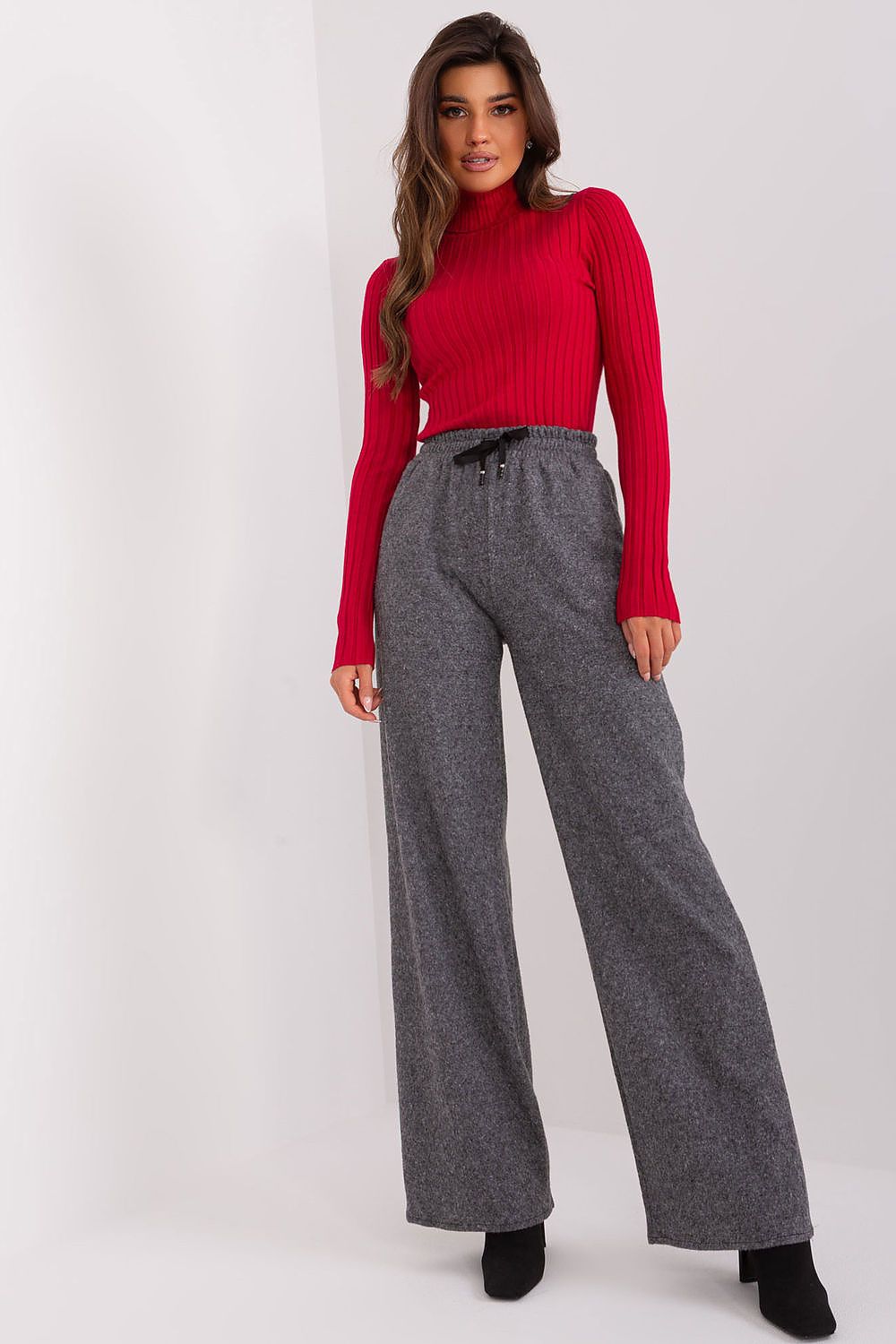 High-Waisted Lakerta Women's Trousers with Waist Tie and Pepite Pattern - Wide Leg Casual Pants