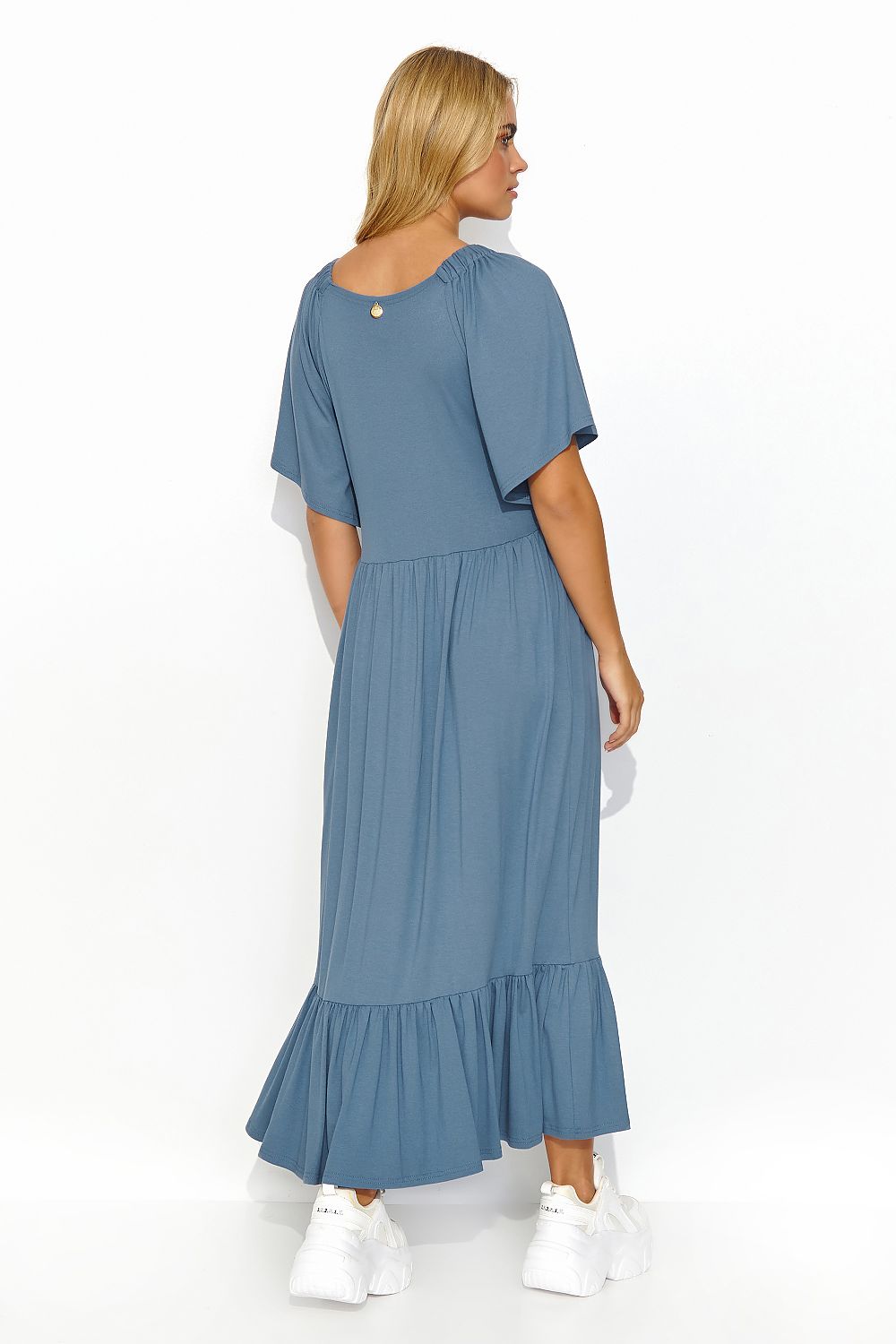 Elegant Long Dress with Ruffles and Gold Tinsel - Feminine Charm in Olive, Denim, Chocolate, Black or Beige