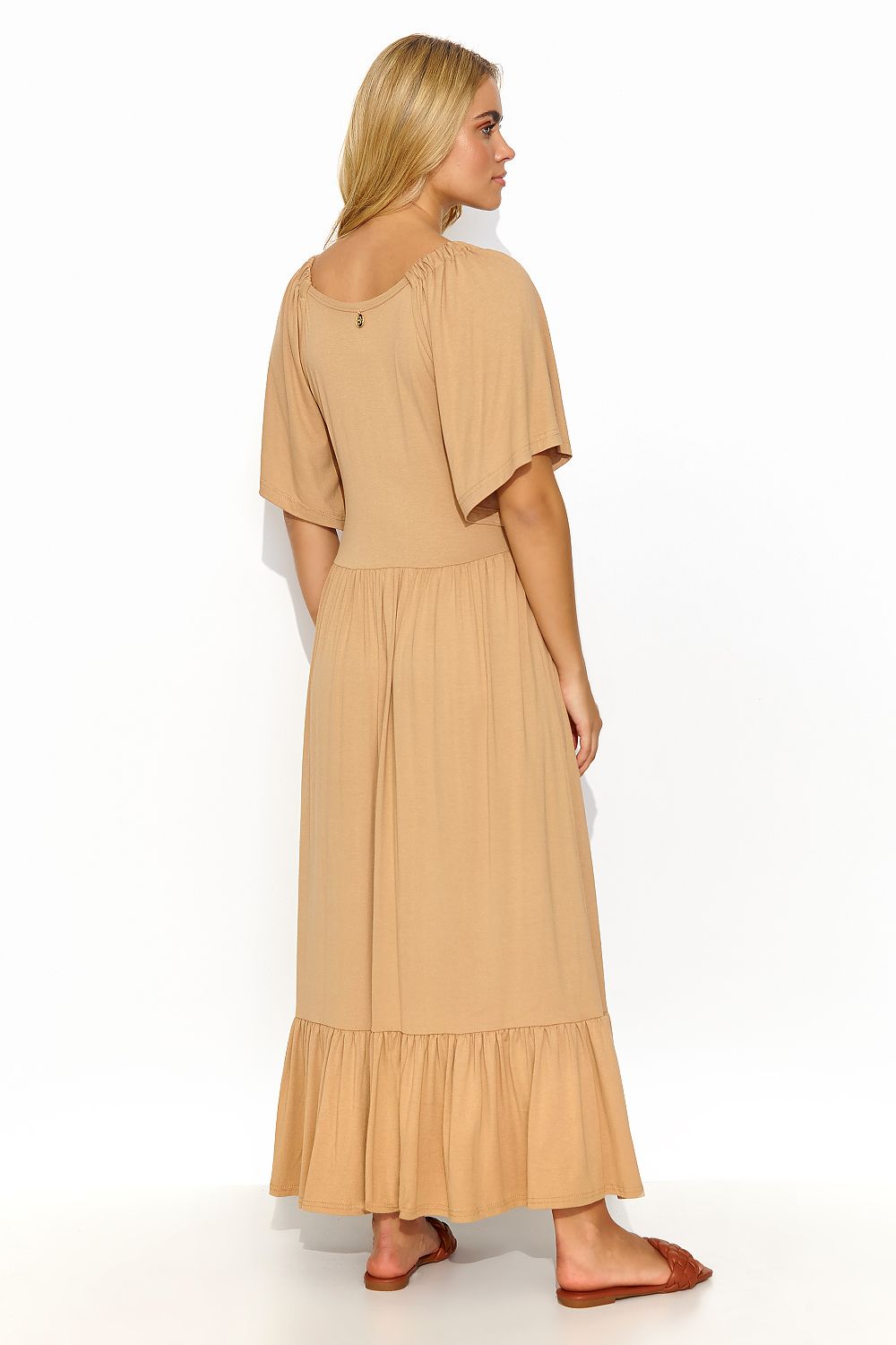 Elegant Long Dress with Ruffles and Gold Tinsel - Feminine Charm in Olive, Denim, Chocolate, Black or Beige