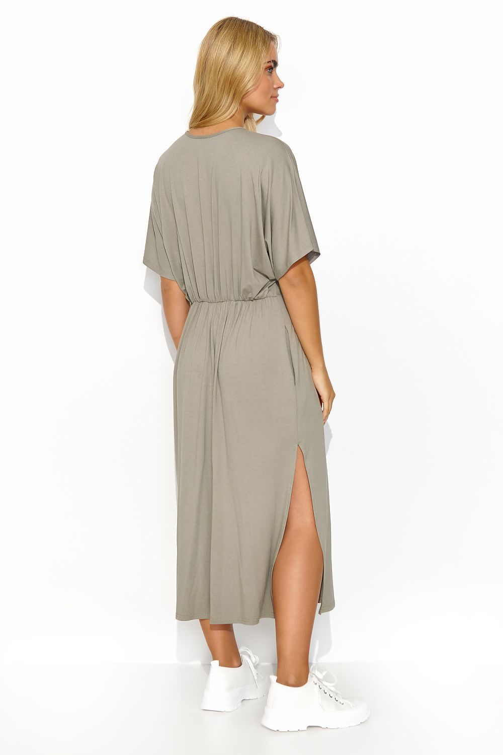 Makadamia Midi Dress with Drawstring Waist and Elegant Slit - Lightweight Knit for Summer Style