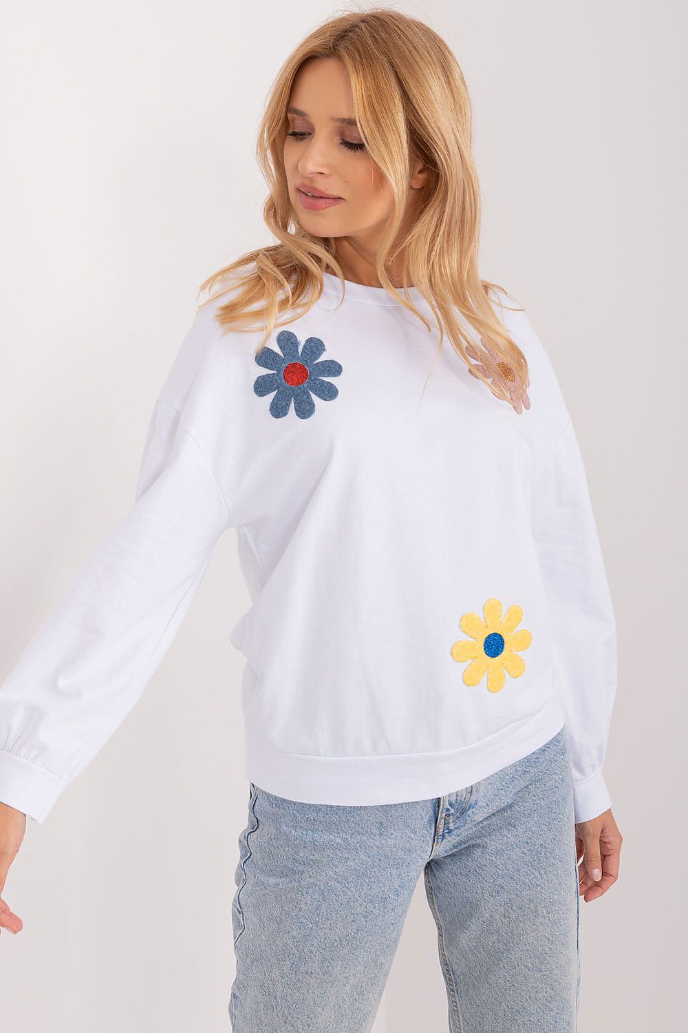 Italy Moda Floral Print Casual Sweatshirt in Soft Cotton for Effortless Style and Comfort