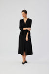 Elegance in Viscose: Stylove A-Line Daydress with V-Neck and Tied Cuffs, Made in Poland