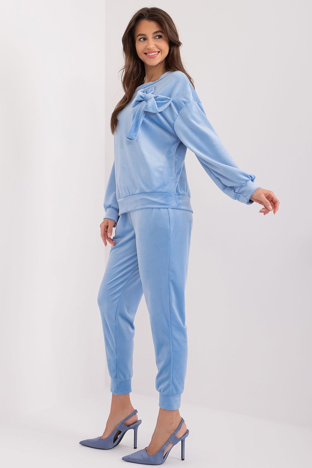 Luxury Velour 2-Piece Set: Adjustable Waist Tie Sweatshirt & High Waist Pants by Italy Moda