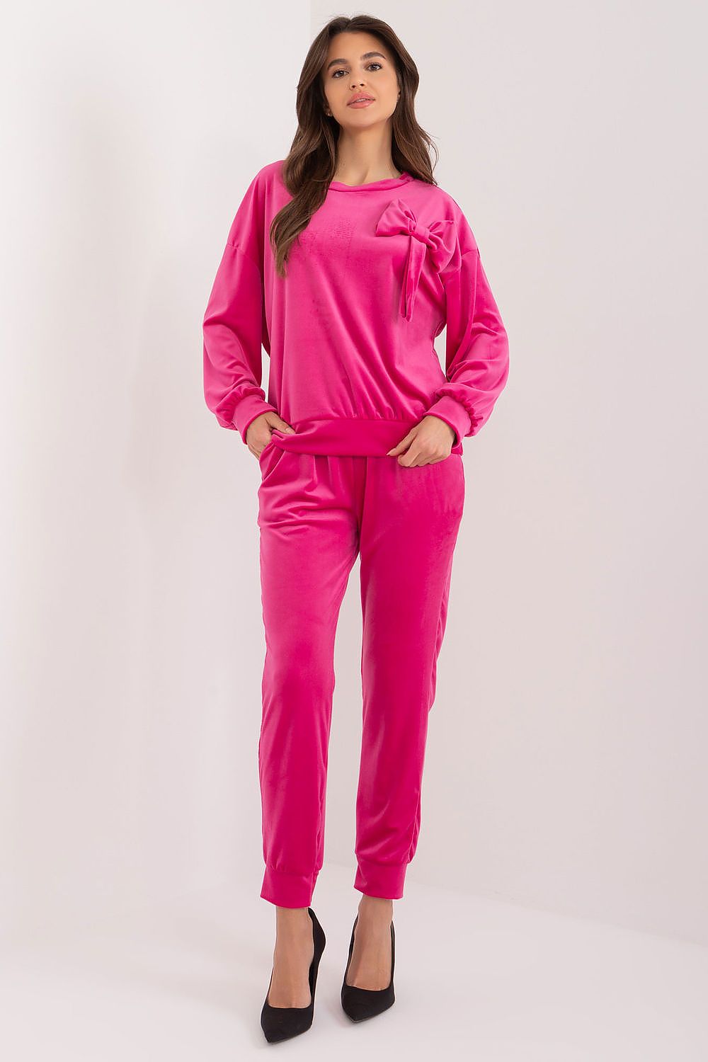 Luxury Velour 2-Piece Set: Adjustable Waist Tie Sweatshirt & High Waist Pants by Italy Moda