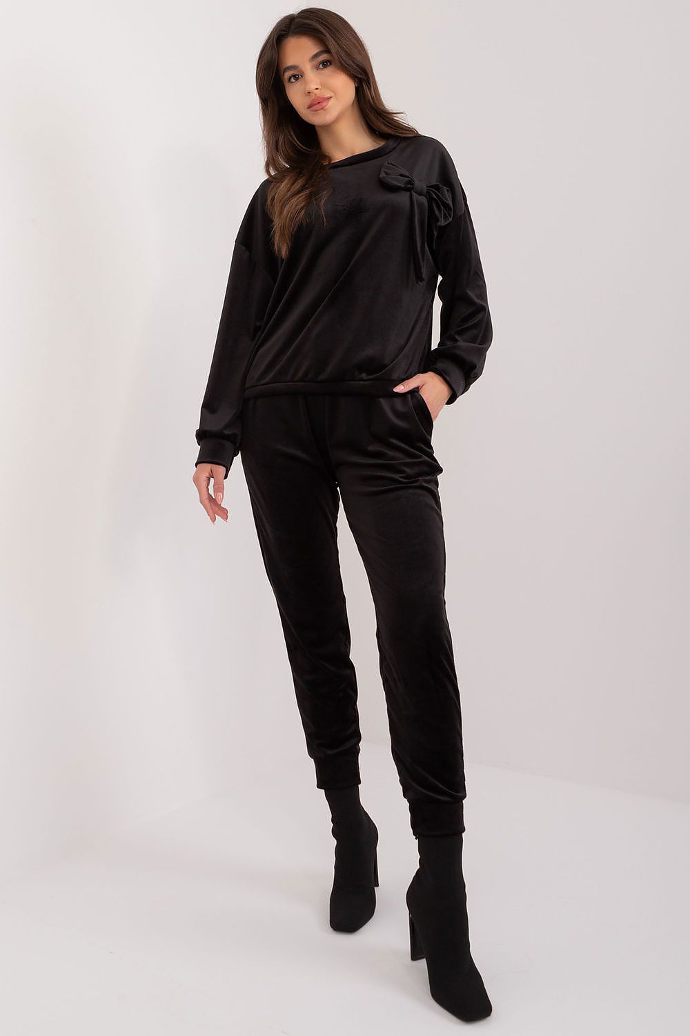 Luxury Velour 2-Piece Set: Adjustable Waist Tie Sweatshirt & High Waist Pants by Italy Moda