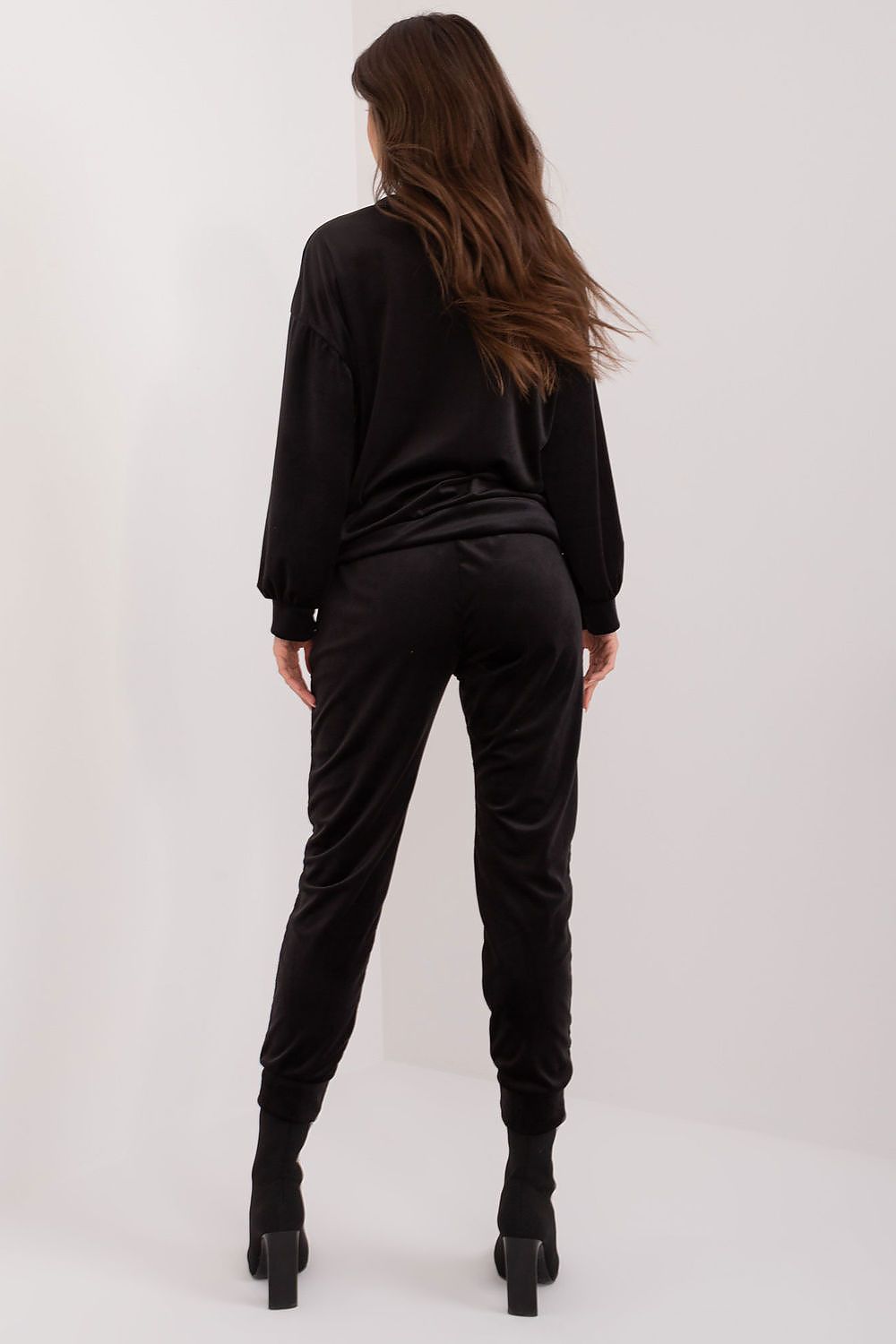 Luxury Velour 2-Piece Set: Adjustable Waist Tie Sweatshirt & High Waist Pants by Italy Moda