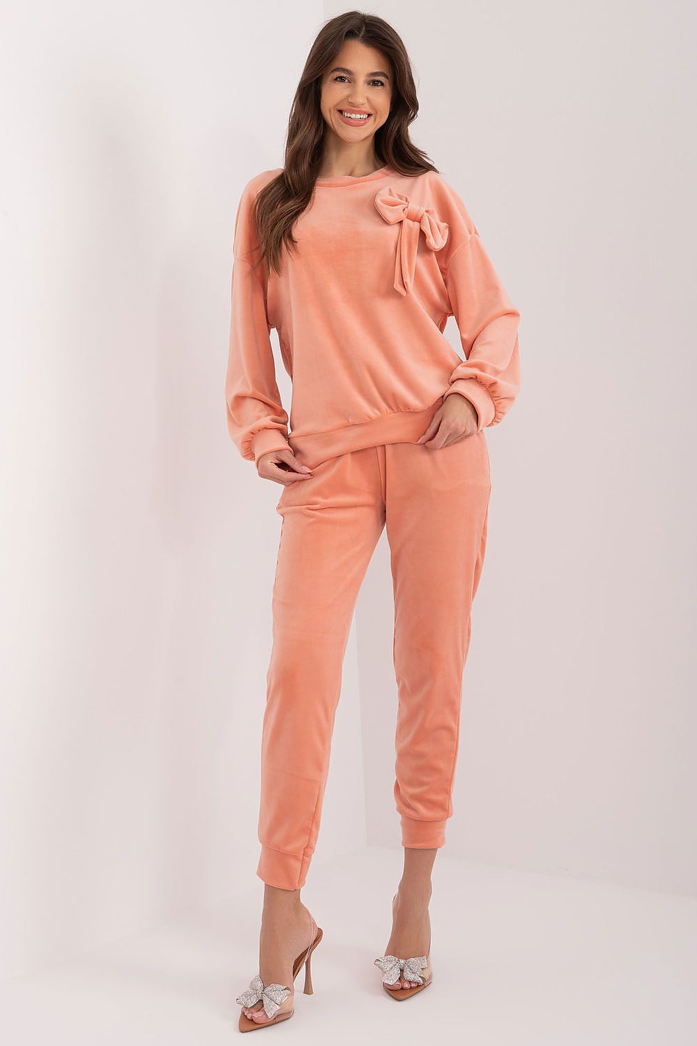 Luxury Velour 2-Piece Set: Adjustable Waist Tie Sweatshirt & High Waist Pants by Italy Moda