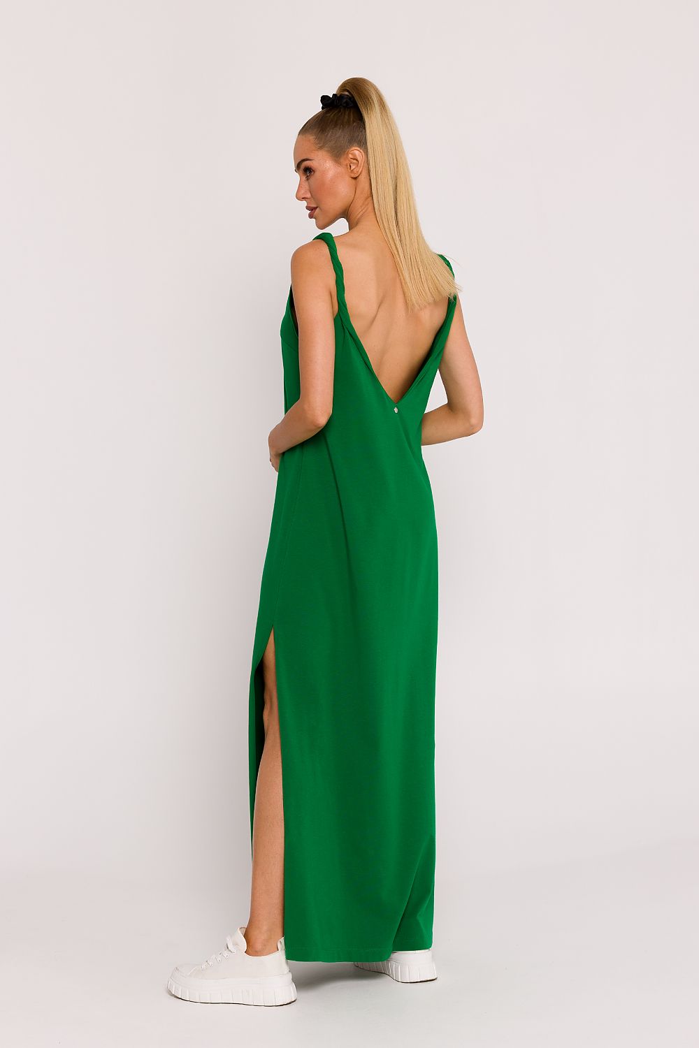 Moe Oversized Knit Dress with Twisted Shoulder Straps and Striking V-Neck Design