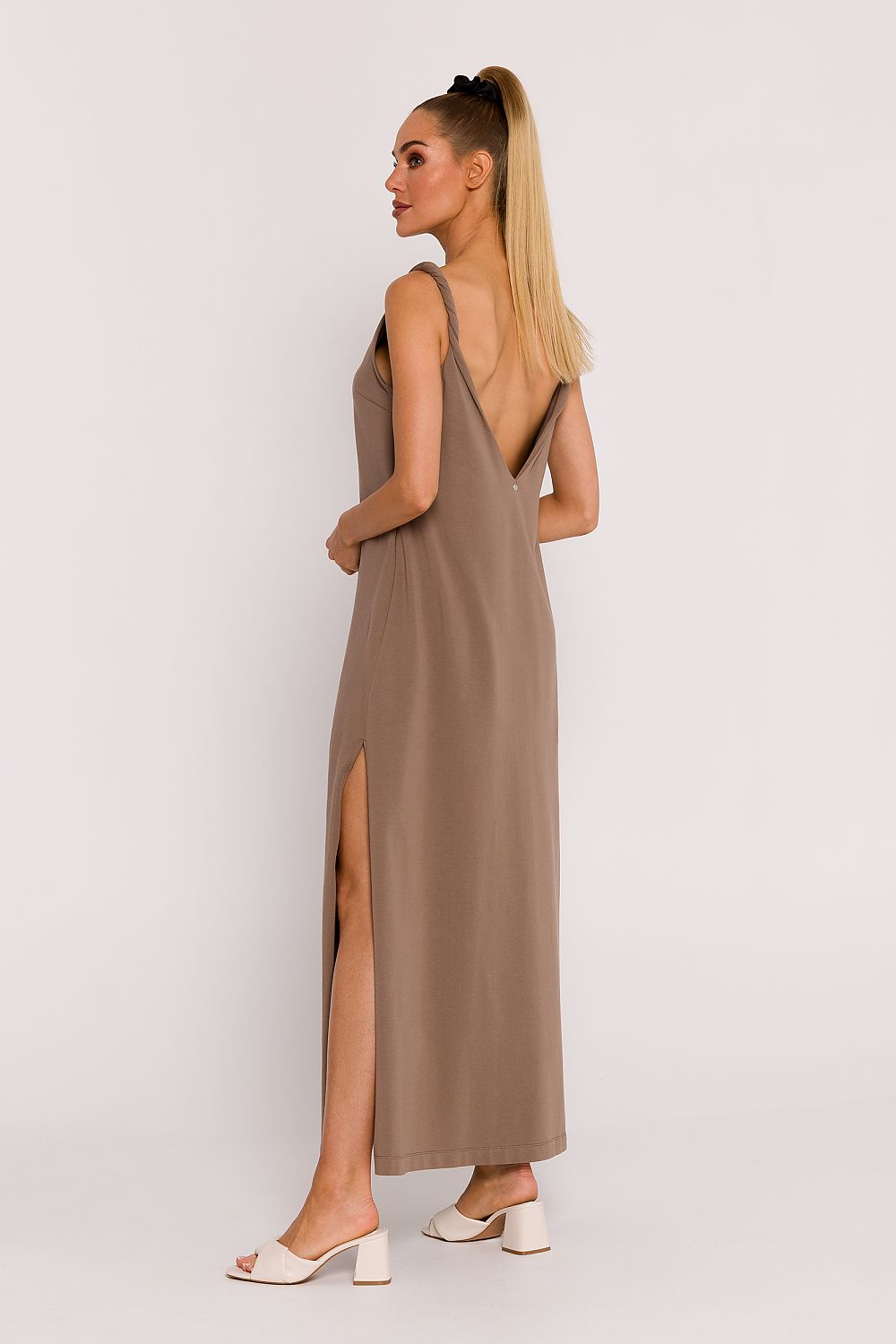 Moe Oversized Knit Dress with Twisted Shoulder Straps and Striking V-Neck Design