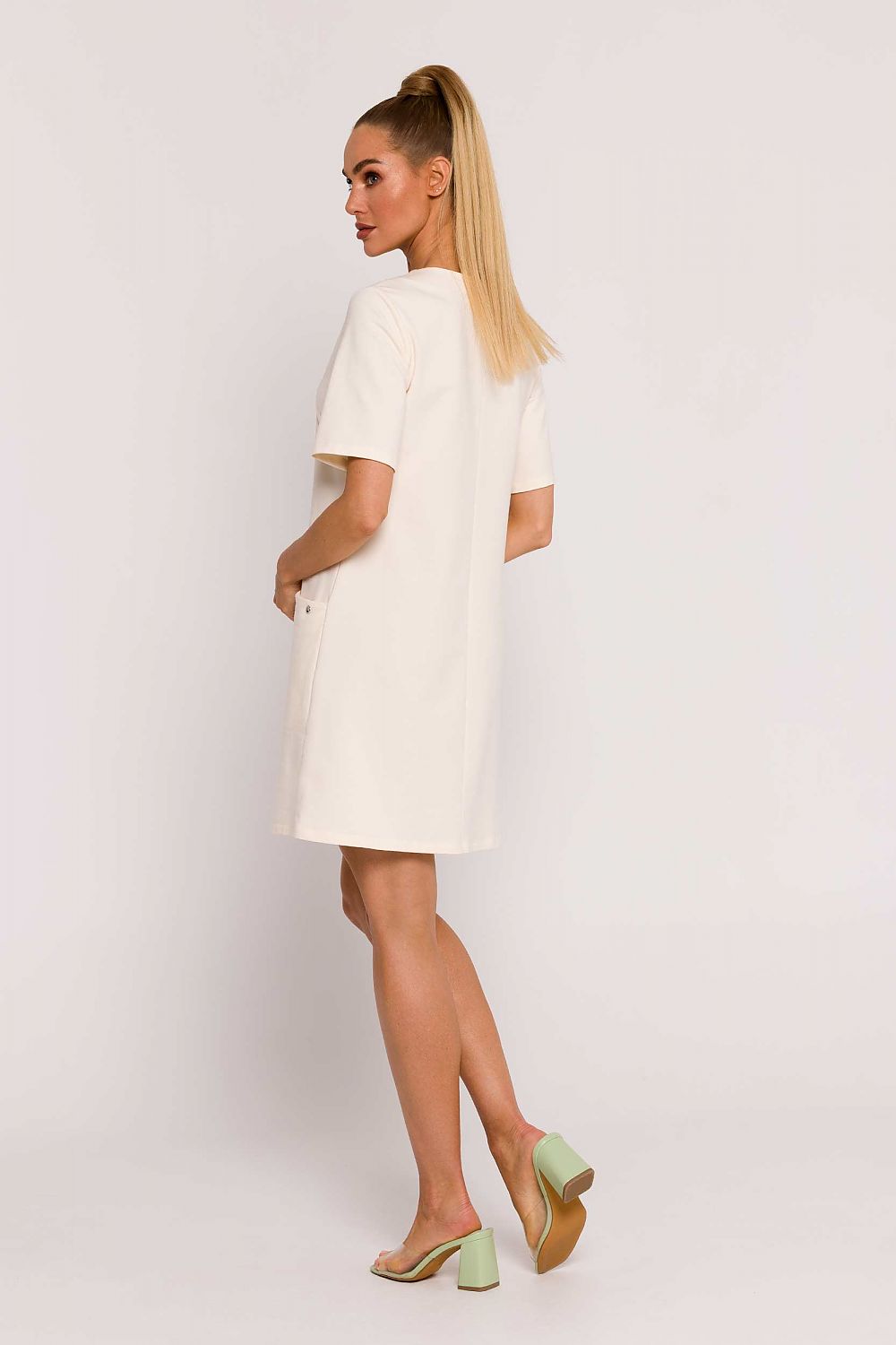 Moe A-Line Knit Dress with Pockets – Elegant Short Sleeve Summer Fashion in Premium Cotton Blend