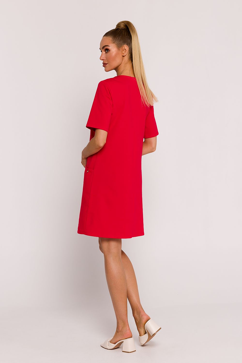 Moe A-Line Knit Dress with Pockets – Elegant Short Sleeve Summer Fashion in Premium Cotton Blend