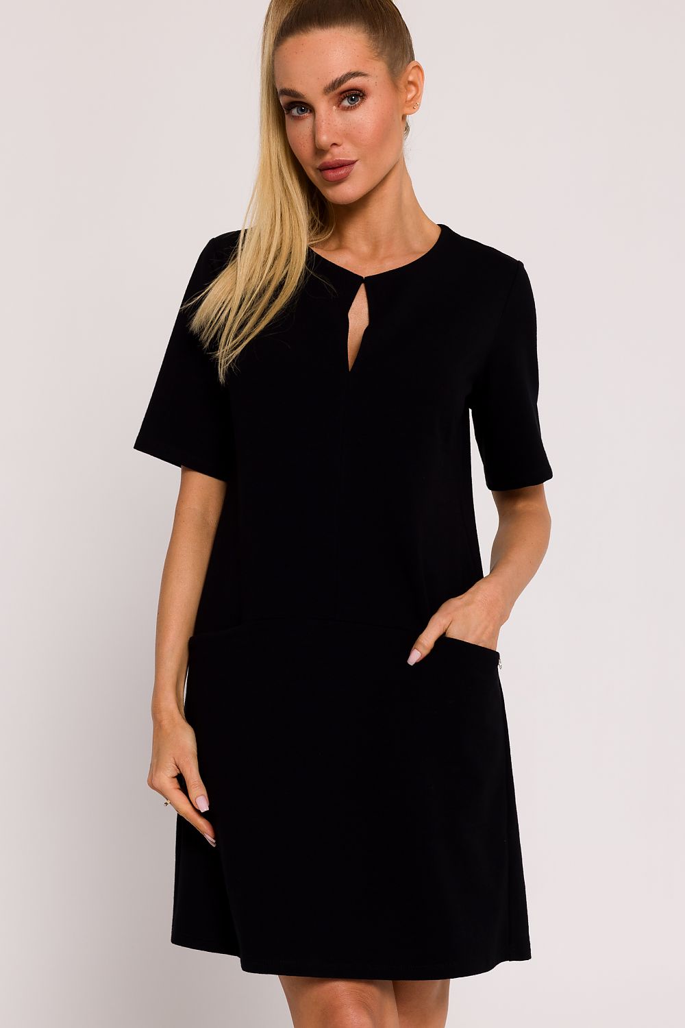Moe A-Line Knit Dress with Pockets – Elegant Short Sleeve Summer Fashion in Premium Cotton Blend
