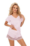 Amelia 2-Piece Women's Pajamas in Delicate Pink with Frill Detail and Lace Accents