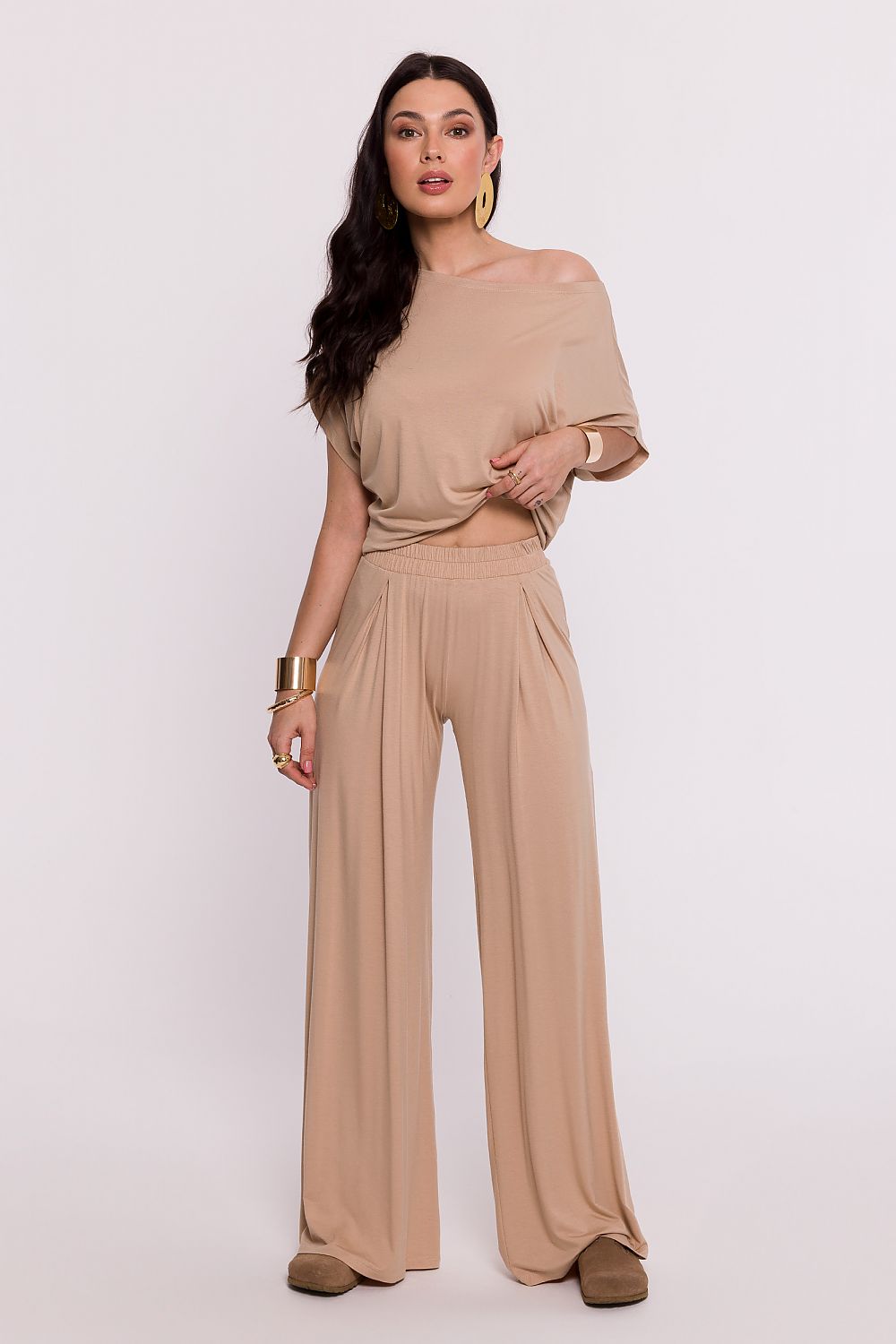 Elegant Women's Viscose Knit Trousers With Elastic Waistband - Stylish Comfort In Every Occasion