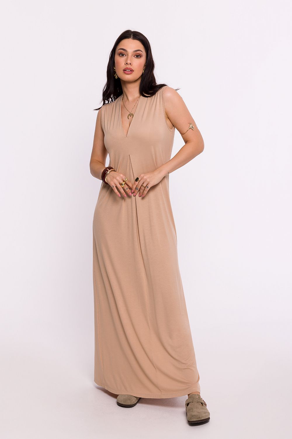 Elegant Polish Maxi Dress by BeWear | V-Neckline, Comfortable Fit, Side Slit