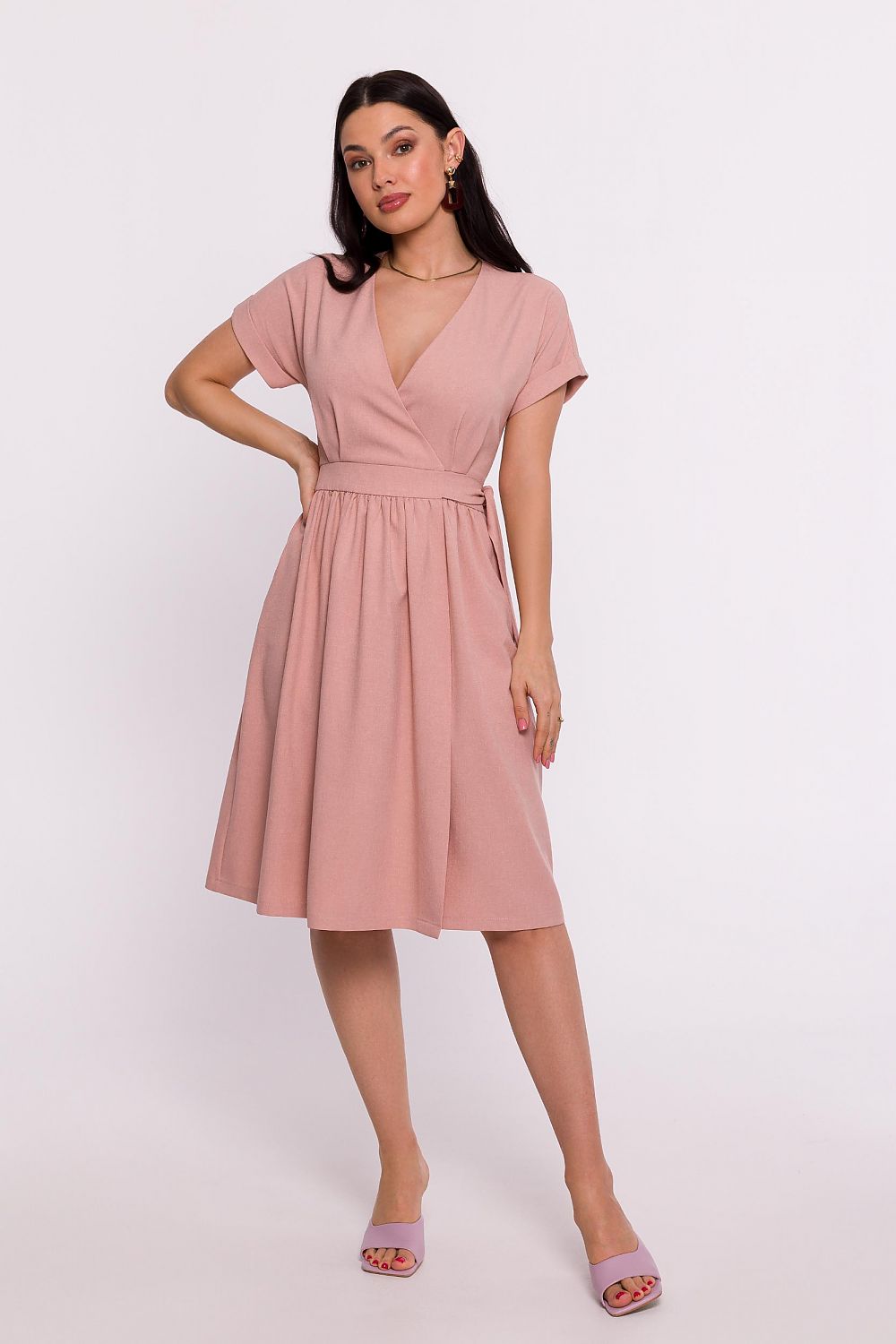 BeWear Elegant Polish Daydress - Feminine Envelope Design with Adjustable Waist and Flared Bottom