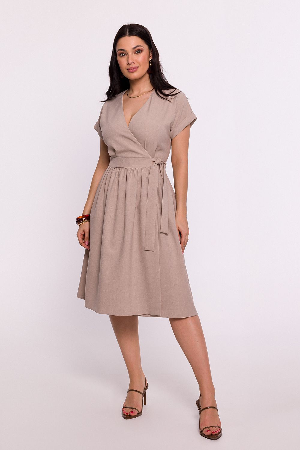 BeWear Elegant Polish Daydress - Feminine Envelope Design with Adjustable Waist and Flared Bottom
