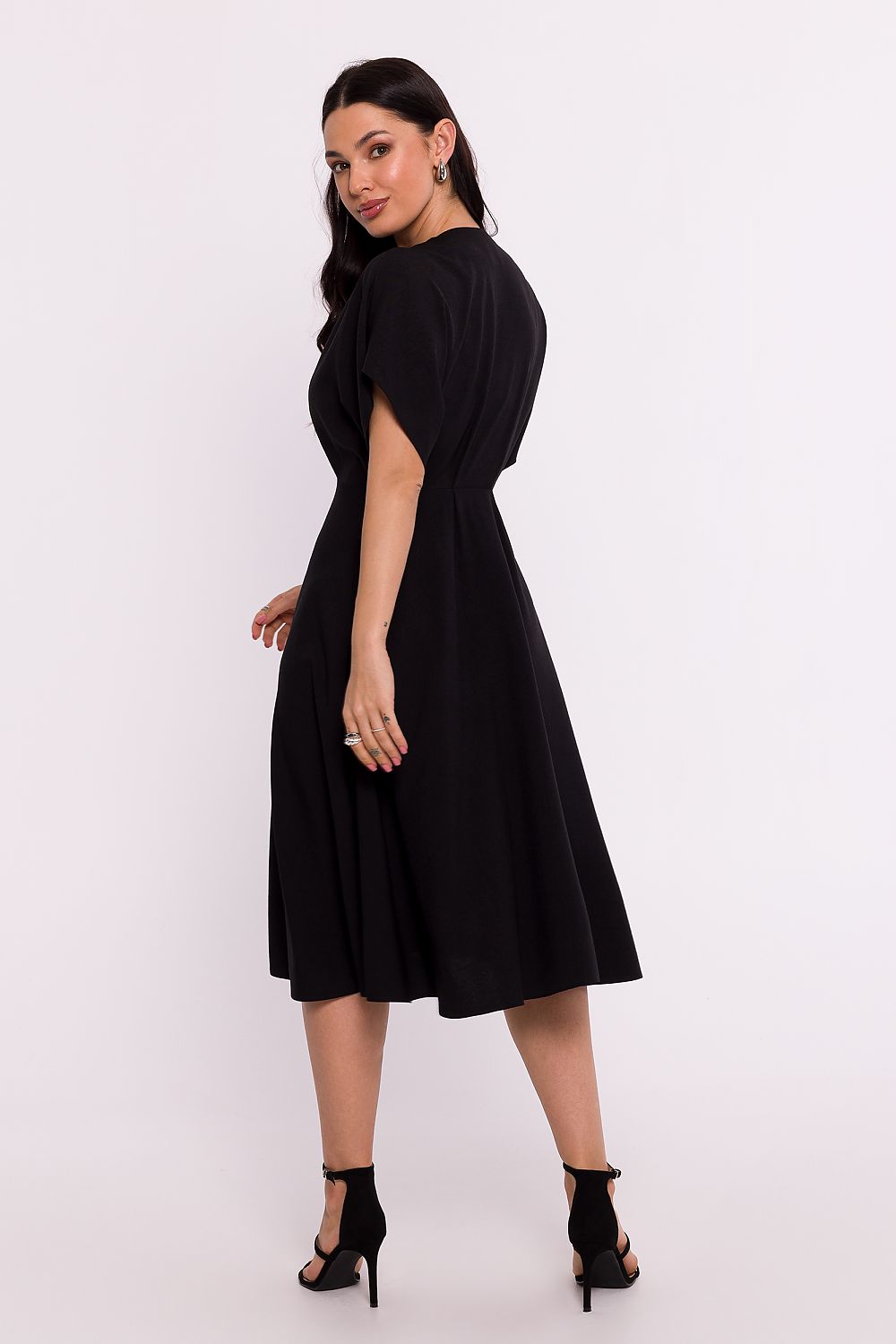 Elegant BeWear Daydress with Envelope Neckline and Batwing Sleeves, 100% Polyester, Polish Craftsmanship