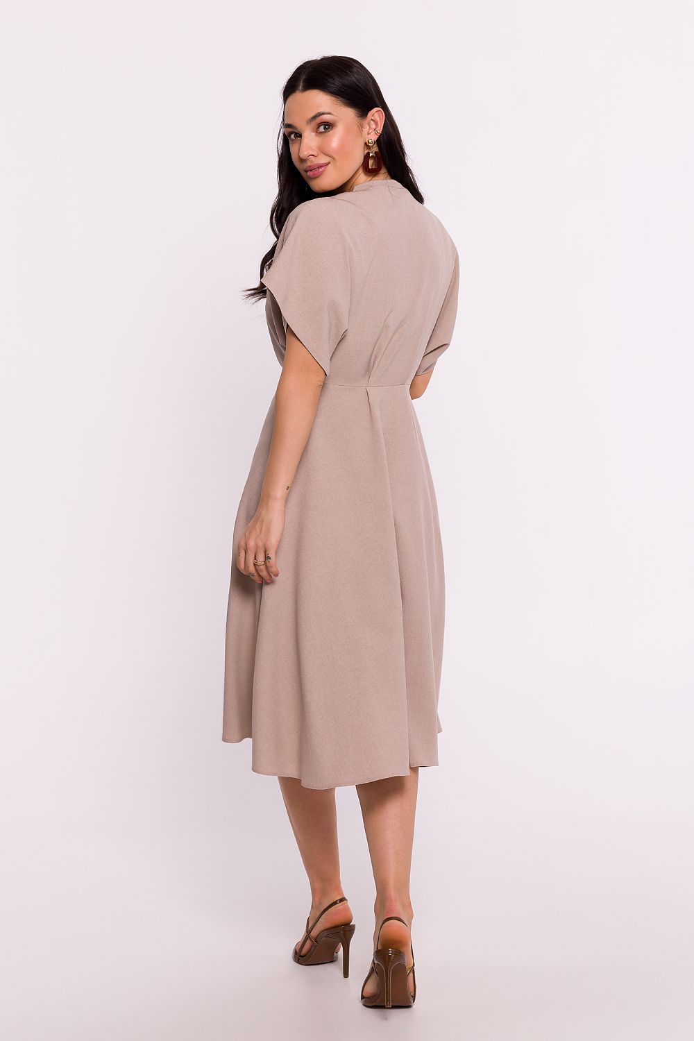 Elegant BeWear Daydress with Envelope Neckline and Batwing Sleeves, 100% Polyester, Polish Craftsmanship