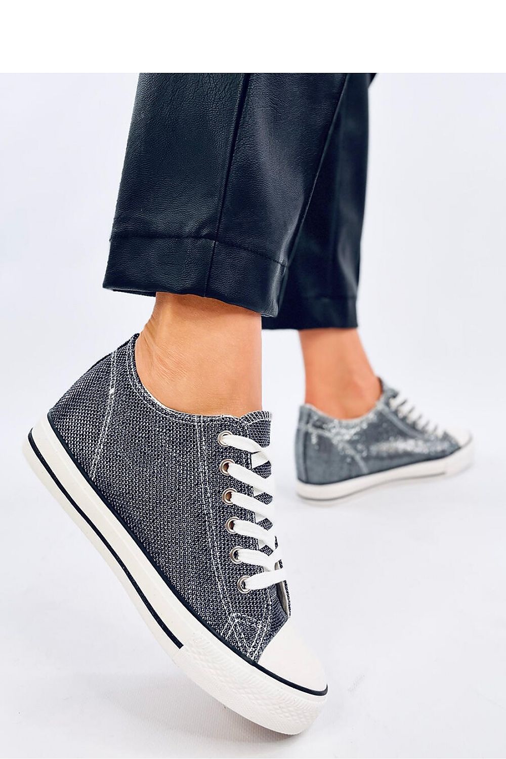 Inello Women's Wedge Heel Sneakers with Iridescent Glitter Finish - 5cm Height, Fabric Upper