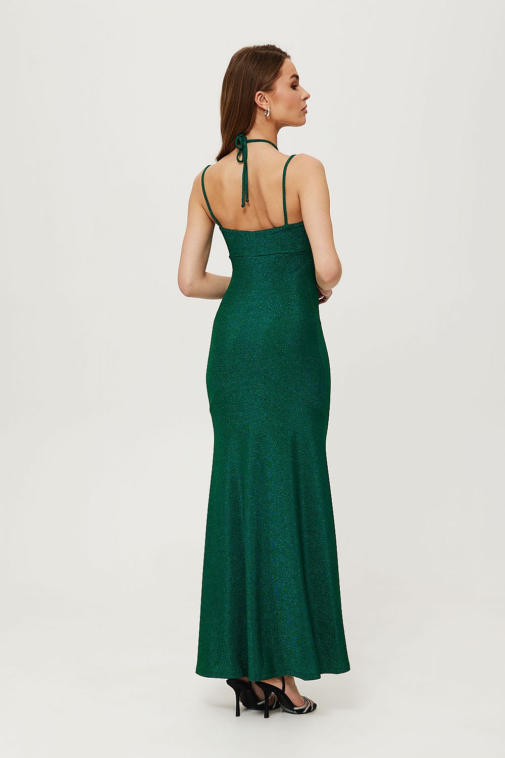 Elegant Maxi Dress with Metallic Threads and Customizable Neckline by Makover