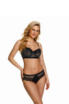 Lupo Line Soft Bra in Black and Green with Pleated Lace Design and Adjustable Straps
