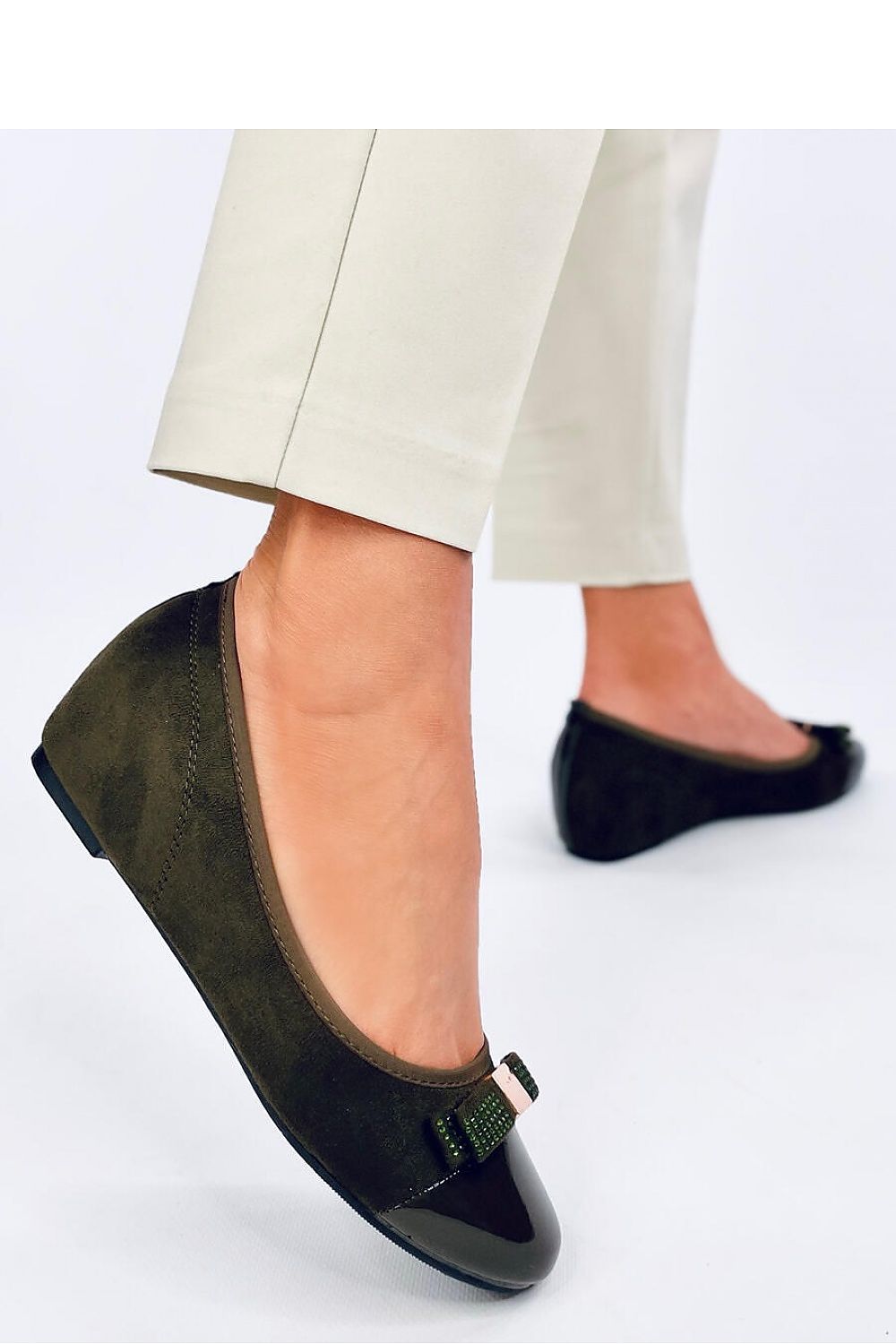 Inello Women's Elegant Ballerina Flats with 5Cm Heel and Zircon Bow - Eco-Friendly Materials