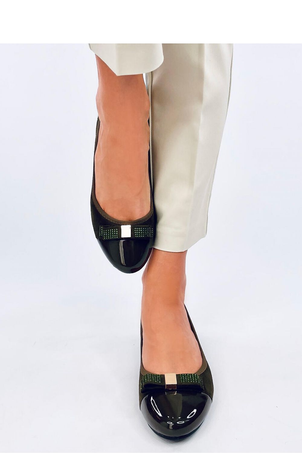 Inello Women's Elegant Ballerina Flats with 5Cm Heel and Zircon Bow - Eco-Friendly Materials
