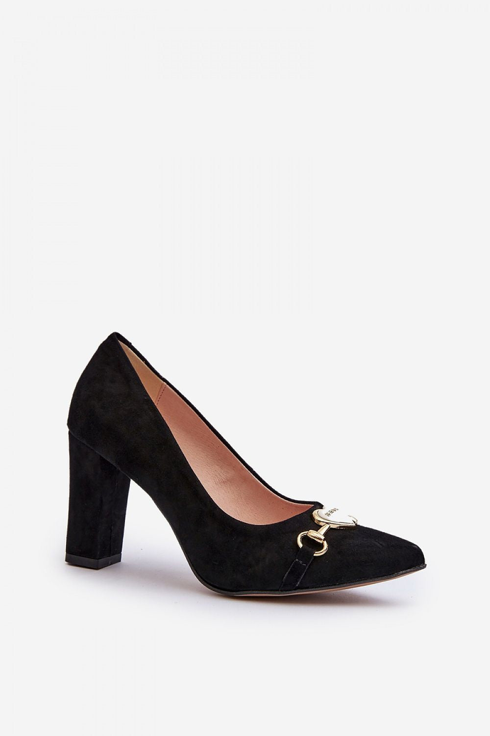 Elegant Natural Leather Block Heel Pumps with Heart-Shaped Ornament – Step in Style