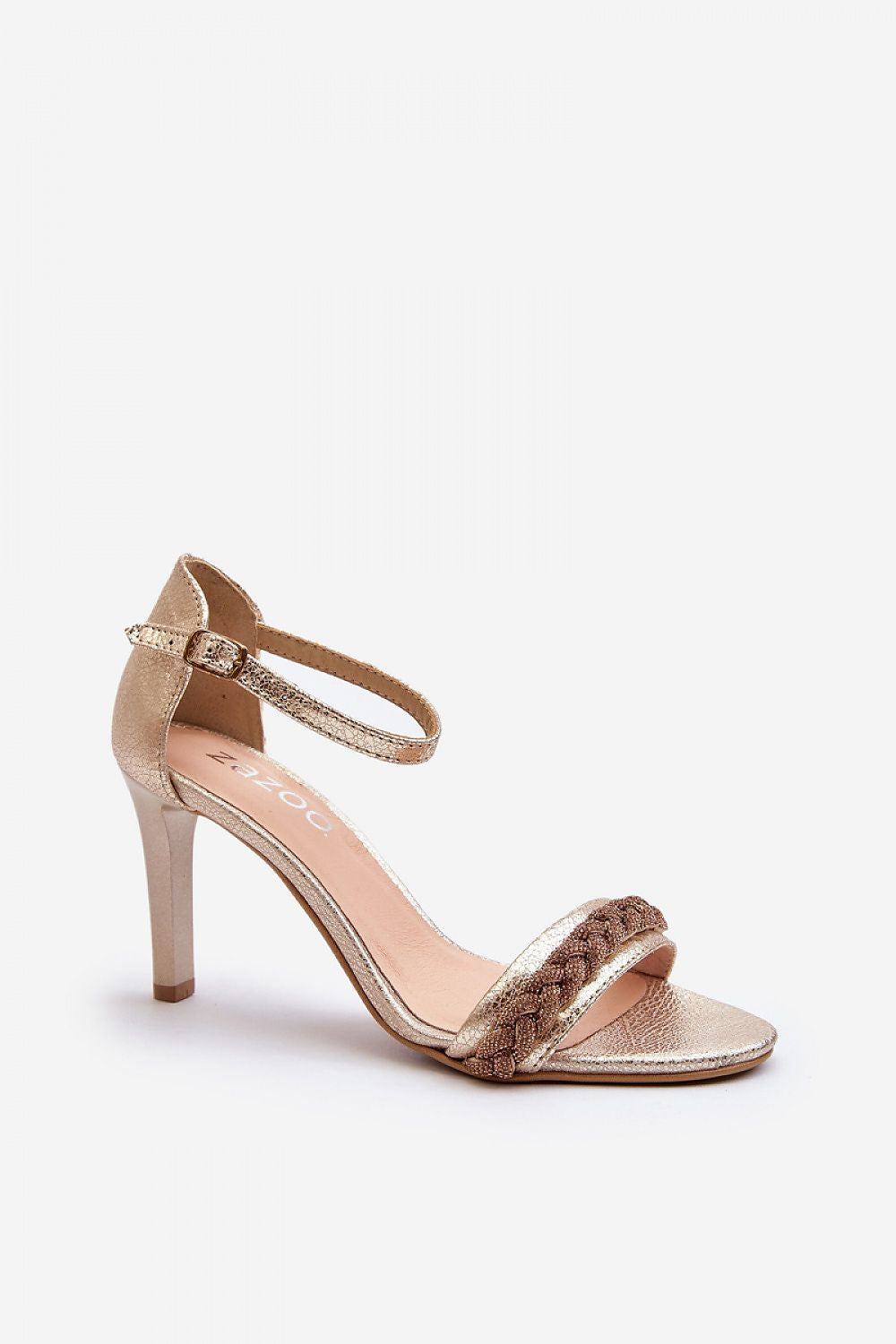 Elegant Women's Stiletto Heel Sandals in Natural Leather with Sparkling Zirconias